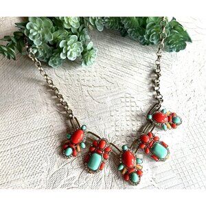 Ann Taylor Turquoise & Coral Statement Necklace